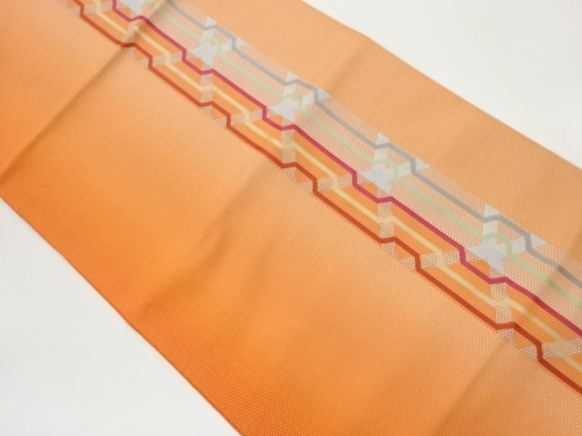 本場筑前博多縞に幾何学模様織出し名古屋帯